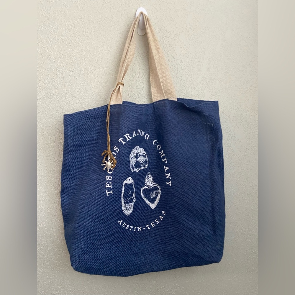 Blue Jute Canvas Tote Bag by Tesoros Trading Co.,NWOT Reusable Shopping Travel